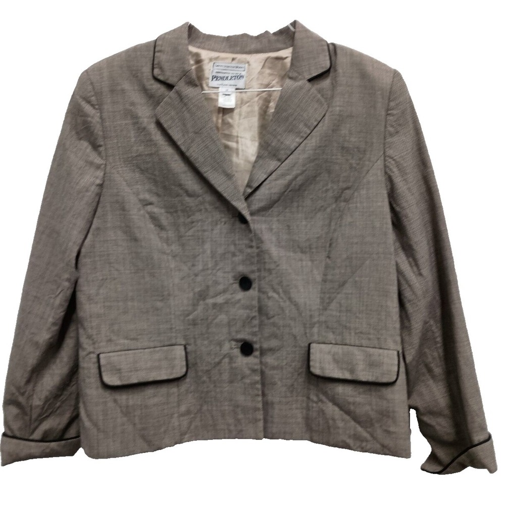 Pendleton Womens Savvy Stretch Wool Blazer Jacket Size 16 Beige Tweed Academia